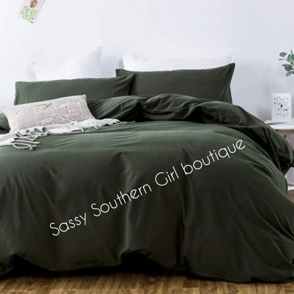 🆕⭐Boho army green cotton duvet cover set